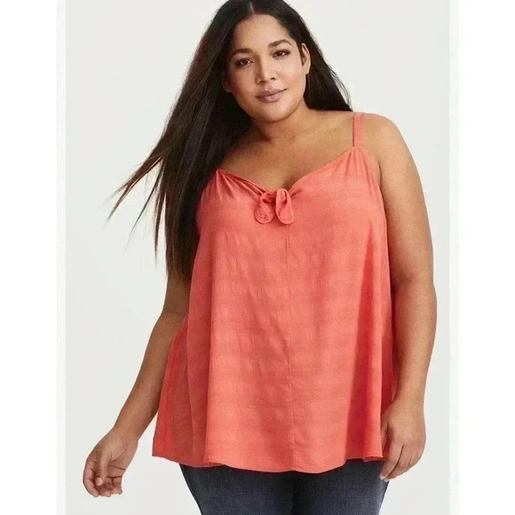 Torrid Plus Size Sophie Textured Woven Bow Front Swing Cami Tank Peach Size 3 - Picture 1 of 6
